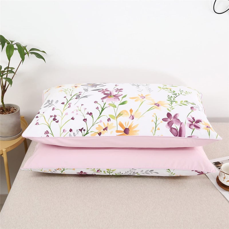 YOUSA YOU SA Farmhouse Floral Design Pillow Covers Colorful Flowers Print Pillowcases Long Staple Cotton Pillow Covers Set of 2 (Standard,Color-15) - Image 2